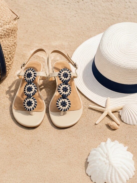 Jack Rogers Shoes - Jack Rogers Navajo Medallion Sandals Cream Navy Leather Size 9.5